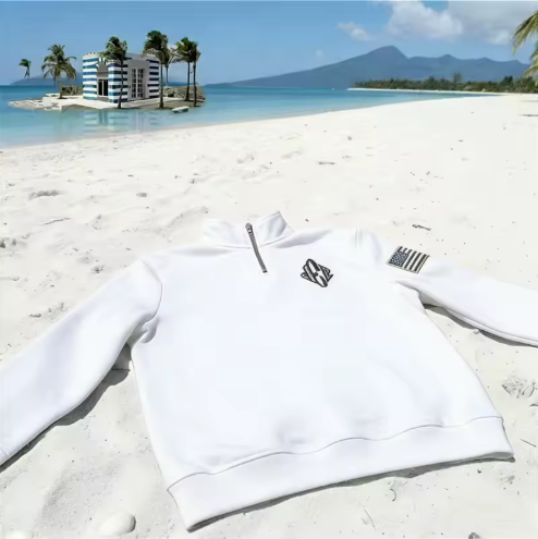 Y2K Retro Epstein Embroidered Quarter Zip Sweatshirt –WHITE