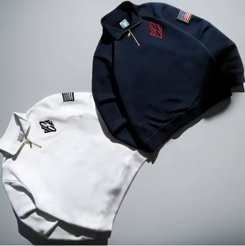 Y2K Retro Epstein Embroidered Quarter Zip Sweatshirt –WHITE