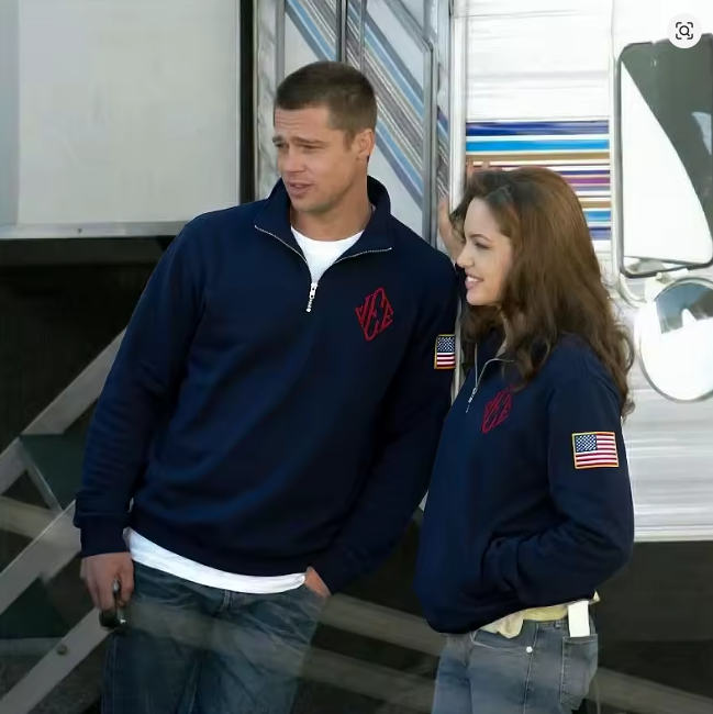 Y2K Retro Epstein Embroidered Quarter Zip Sweatshirt –Navy Blue