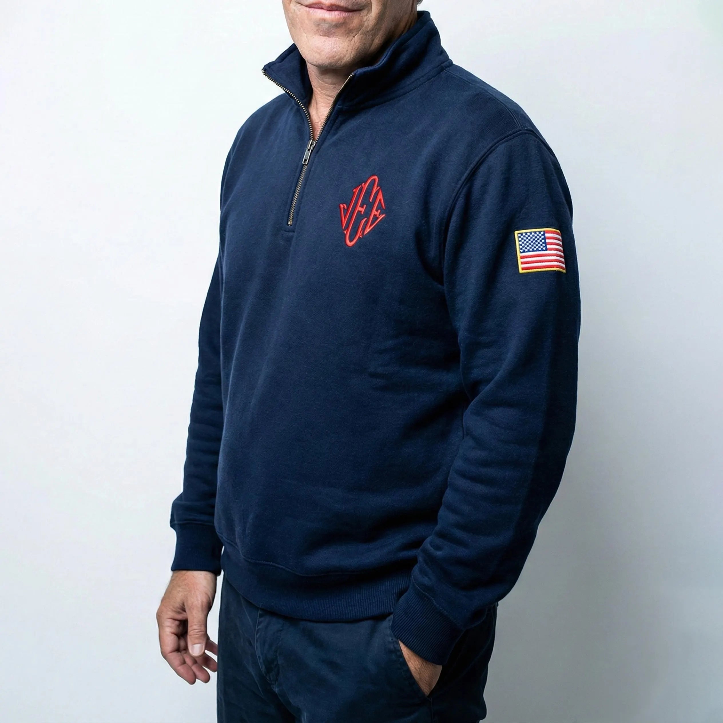 Y2K Retro Epstein Embroidered Quarter Zip Sweatshirt –Navy Blue